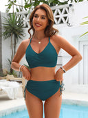 Womens High Waisted Bikini Sets Drawstring Tummy Control Swimsuits Crisscross Tie Back Bathing Suit
