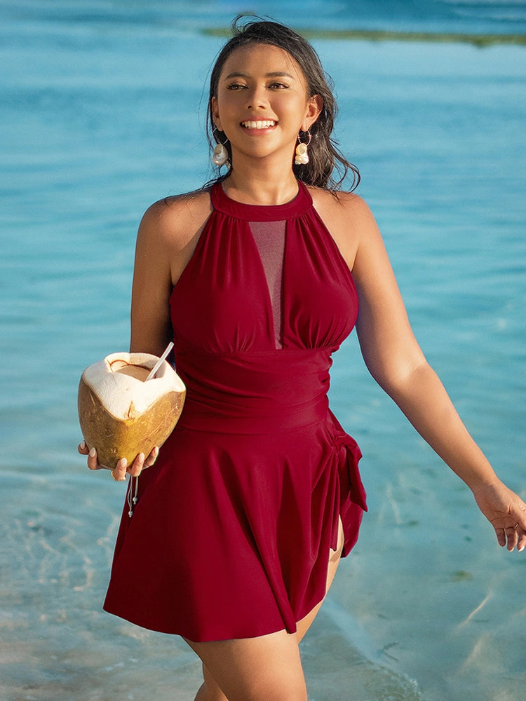 Women's One Piece Swim Dress Full Coverage Scoop Neck