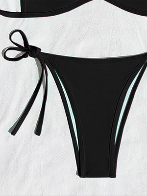 Women’s Halter Tie-Back Plain High-Cut Two-Piece Bikini for Summer Beach