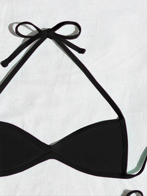 Women’s Halter Tie-Back Plain High-Cut Two-Piece Bikini for Summer Beach