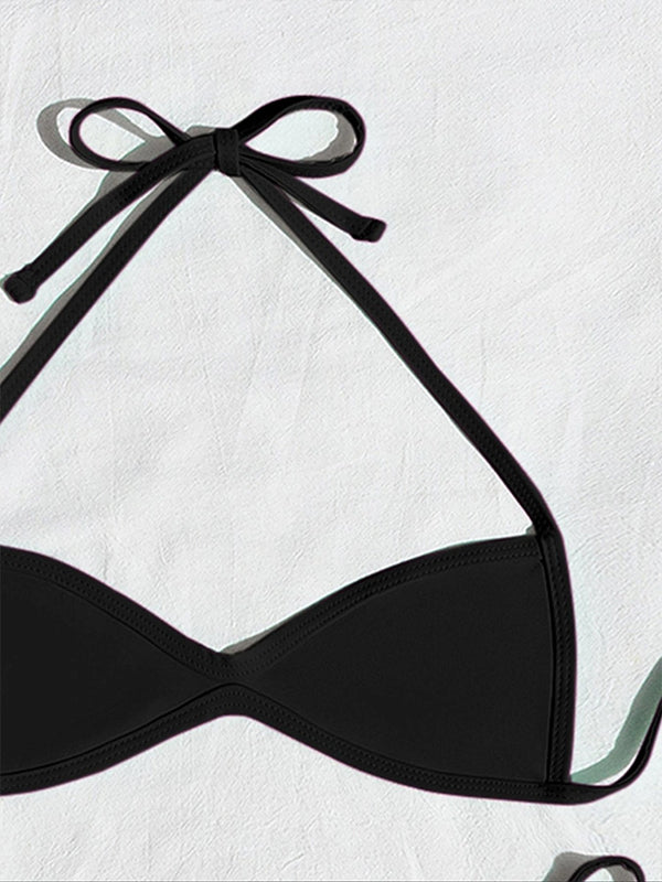 Women’s Halter Tie-Back Plain High-Cut Two-Piece Bikini for Summer Beach