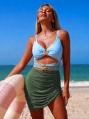 Women's gold floral Color-blocked mesh one-piece swimsuit