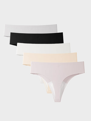 Women’s Seamless Ice Silk Thong Panties 5-Pack