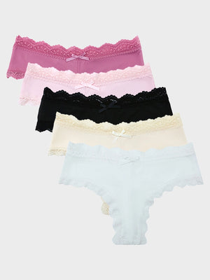 5-Pack Women’s Lace Thongs – Mid Waist Sexy Panties