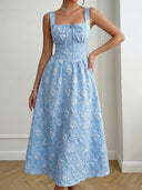 Women's Casual Sleeveless Square Neck Jacquard Flowy Maxi Dress
