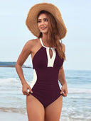 Women’s Colorblock Tummy Control One-Piece Swimsuit with Cross Back