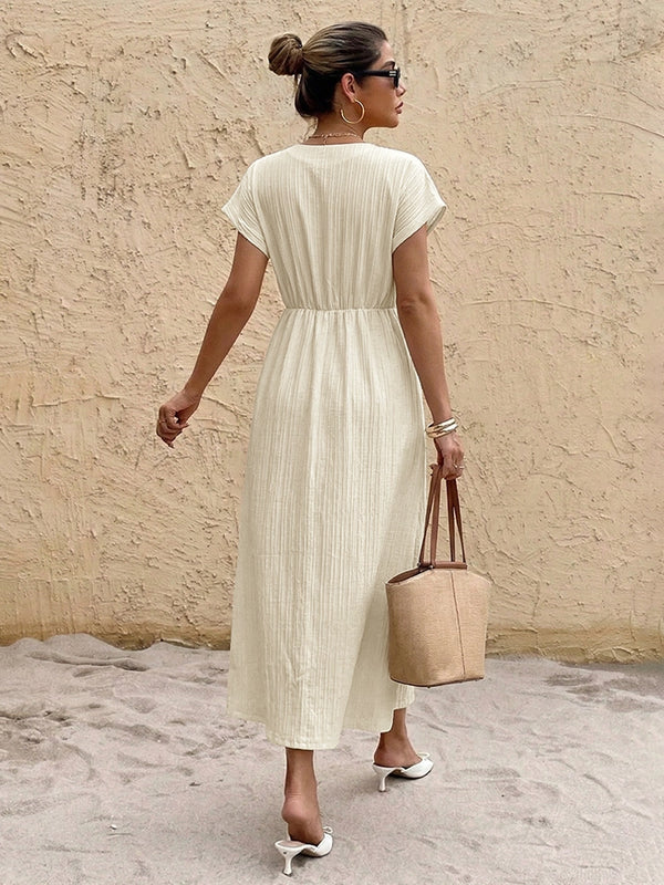 Women’s V Neck Short Sleeve Maxi Dress