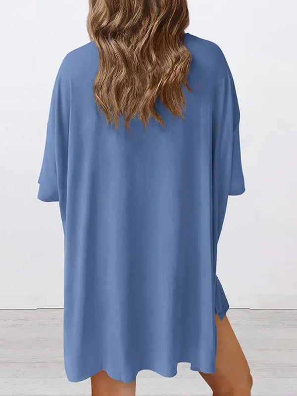 Women’s Casual Oversized 2-Piece Set – Crewneck Top & Split Hem Design