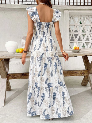 Women’s Boho Maxi Dress – Square Neck Sleeveless Smocked Sundress