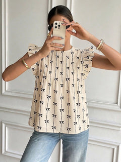 Women's  Summer Top Ruffle Butterfly Sleeve Textured Shirt