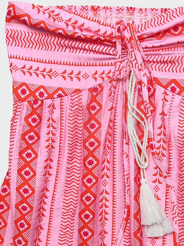 Geometric Halter Neck Backless Maxi Dress with Tiered Skirt