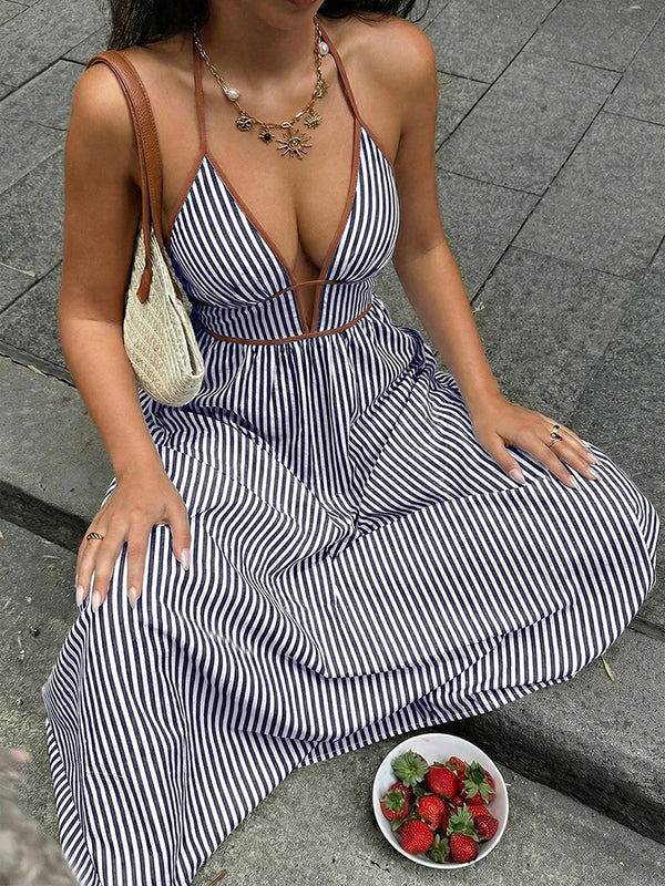 Women’s Striped Halter Neck Maxi Dress