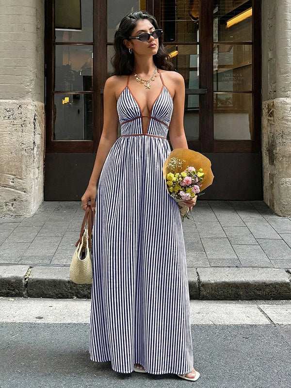Women’s Striped Halter Neck Maxi Dress