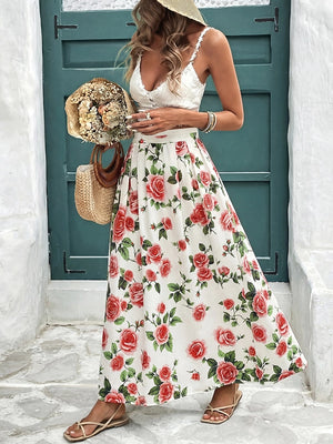 Women's Pleated Skirt Chiffon Elastic Waist A-Line Midi Length Skirt