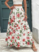 Women's Pleated Skirt Chiffon Elastic Waist A-Line Midi Length Skirt