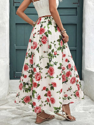 Women's Pleated Skirt Chiffon Elastic Waist A-Line Midi Length Skirt