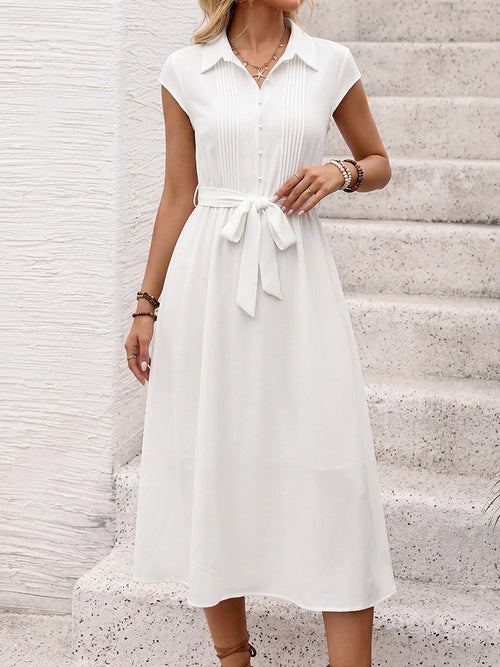 Women's Collared Button Front Midi Dress