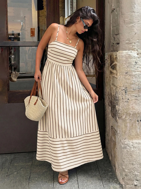 Women's Striped Spaghetti Strap Maxi Dress