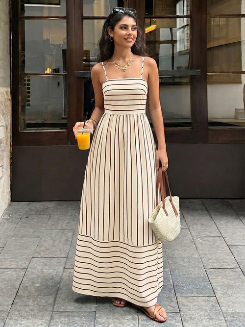 Women's Striped Spaghetti Strap Maxi Dress
