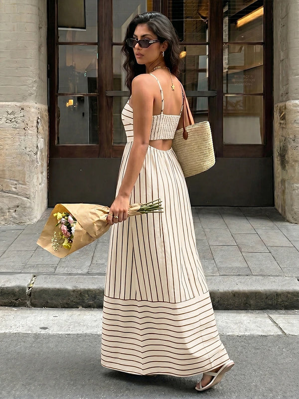Women's Striped Spaghetti Strap Maxi Dress