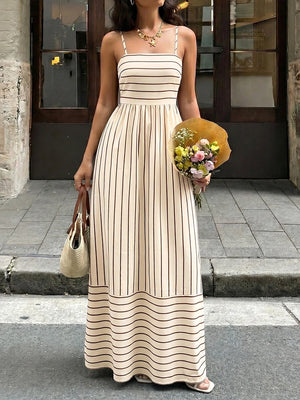 Women's Striped Spaghetti Strap Maxi Dress