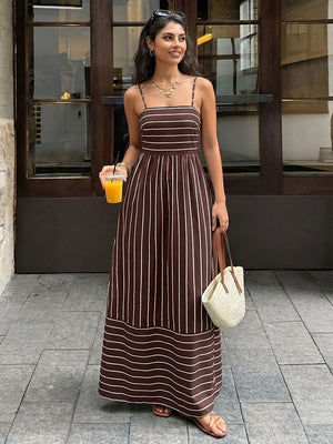 Women's Striped Spaghetti Strap Maxi Dress