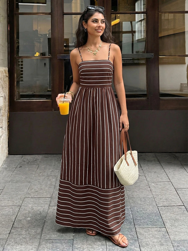 Women's Striped Spaghetti Strap Maxi Dress
