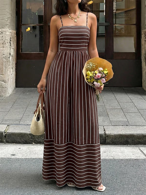 Women's Striped Spaghetti Strap Maxi Dress