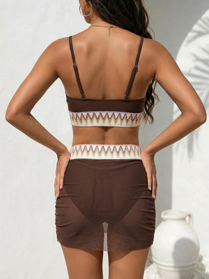 Womens High Waisted Bikini Sets Mesh Swim Skirt Tummy Control