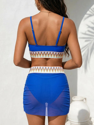 Womens High Waisted Bikini Sets Mesh Swim Skirt Tummy Control
