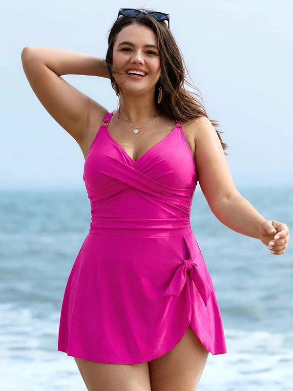 Womens One Piece Swimsuit Tummy Control Bathing Suit Criss Cross Front Swim Dress Beach Skirt