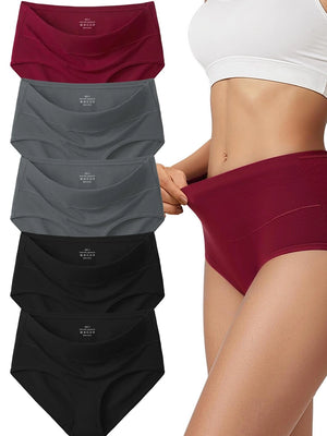 Cotton Underwear for Women High Waisted Full Coverage Briefs Soft Ladies Panties 5 Pack