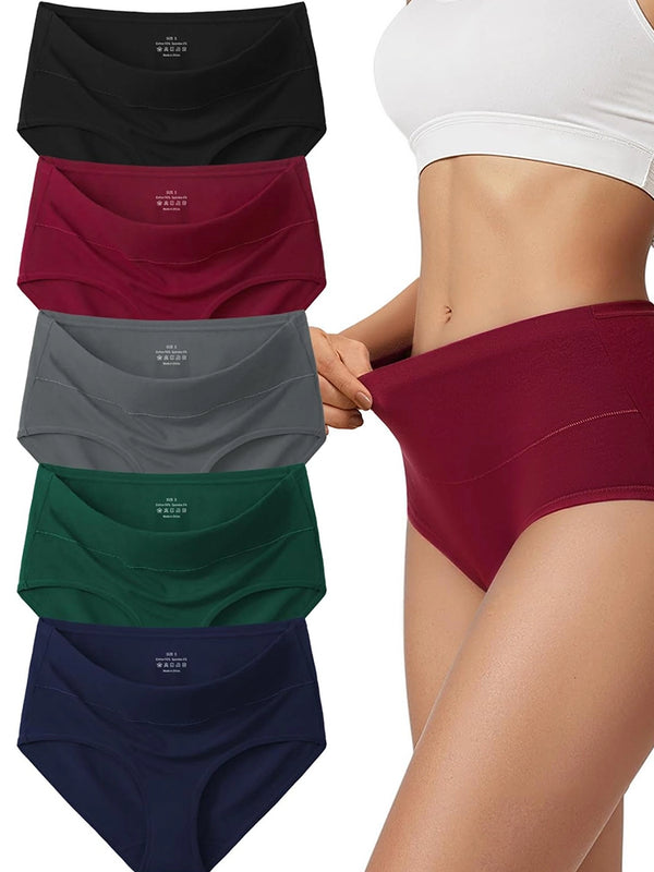 Cotton Underwear for Women High Waisted Full Coverage Briefs Soft Ladies Panties 5 Pack