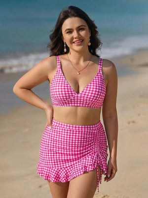 Women's High Waisted Bikini Sets Tummy Control Swim Skirt Two Piece Swim Suit