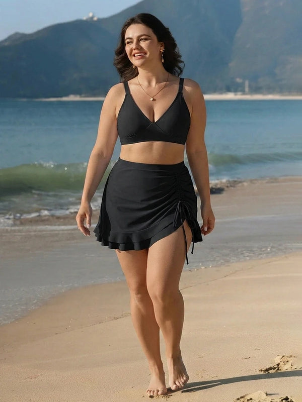 Women's High Waisted Bikini Sets Tummy Control Swim Skirt Two Piece Swim Suit