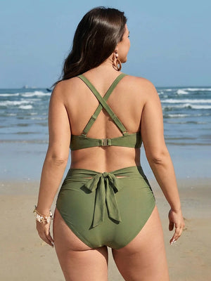 Twist-Front Mesh Wrap Tummy Control Bikini Set