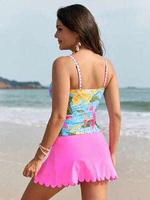 Women’s Floral Tankini Swimsuit with Swim Skirt