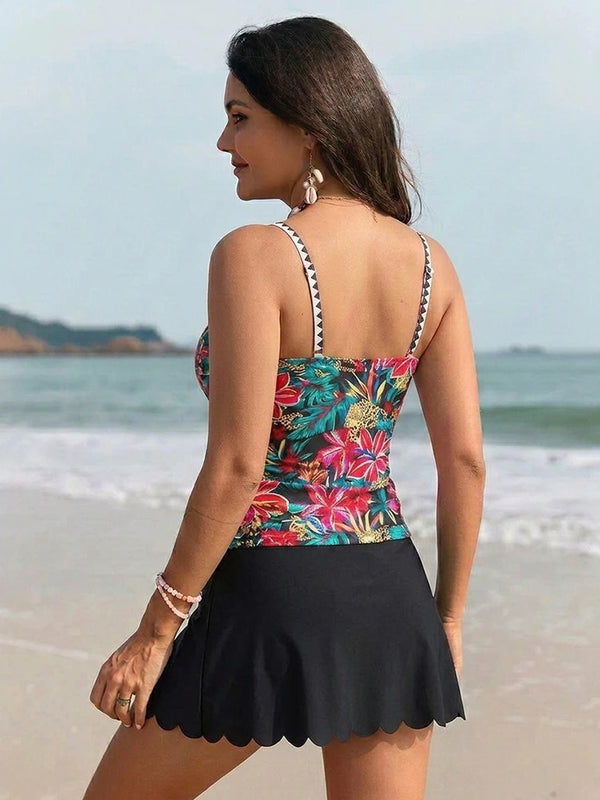 Women’s Floral Tankini Swimsuit with Swim Skirt
