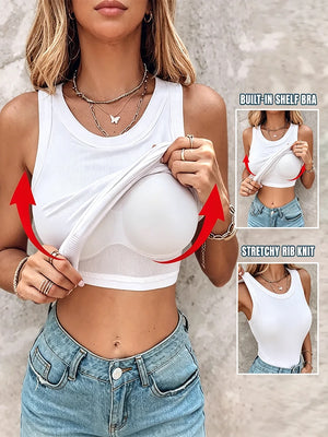 Built-in Bra Tank Top Ribbed Racerback Tops Women Going Out Tops Everyday Basic Tanks Padded Tops