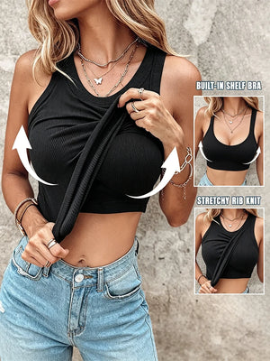 Built-in Bra Tank Top Ribbed Racerback Tops Women Going Out Tops Everyday Basic Tanks Padded Tops