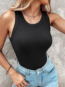 Built-in Bra Tank Top Ribbed Racerback Tops Women Going Out Tops Everyday Basic Tanks Padded Tops