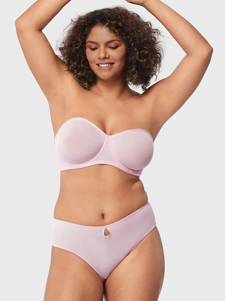 Sheer Mesh Unlined Underwire Strapless Balconette Bra
