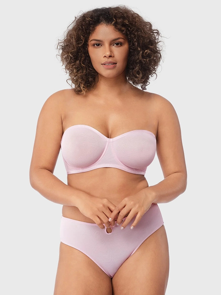 Sheer Mesh Unlined Underwire Strapless Balconette Bra