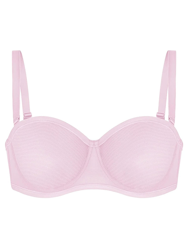 Sheer Mesh Unlined Underwire Strapless Balconette Bra