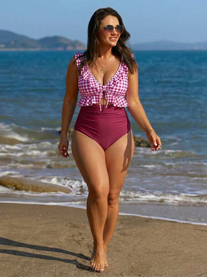 Women’s Ruffle Trim High Waisted Bikini Set