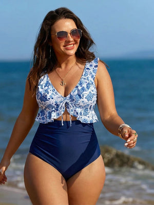 Women’s Ruffle Trim High Waisted Bikini Set