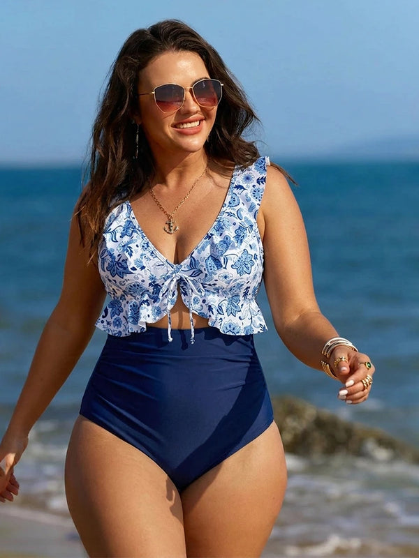 Women’s Ruffle Trim High Waisted Bikini Set