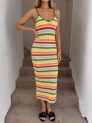 Women’s Backless Striped Knit Maxi Dress