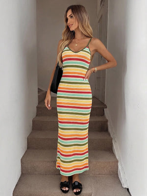 Women’s Backless Striped Knit Maxi Dress