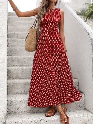 Women's  French Vintage Polka Dot Backless Dress